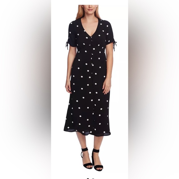 Vince Camuto Dresses & Skirts - Vince Camuto Polka Dot Button-Front Midi Dress- 6 Petite